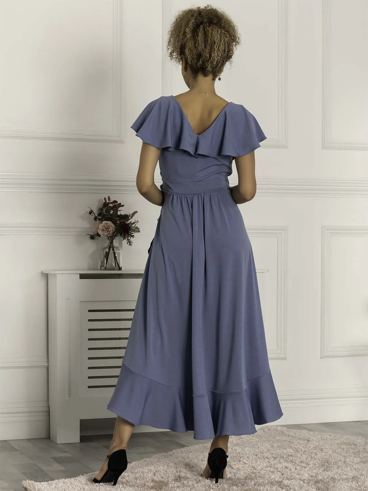 Priya Frill Dipped Hem Dress, Steel Blue