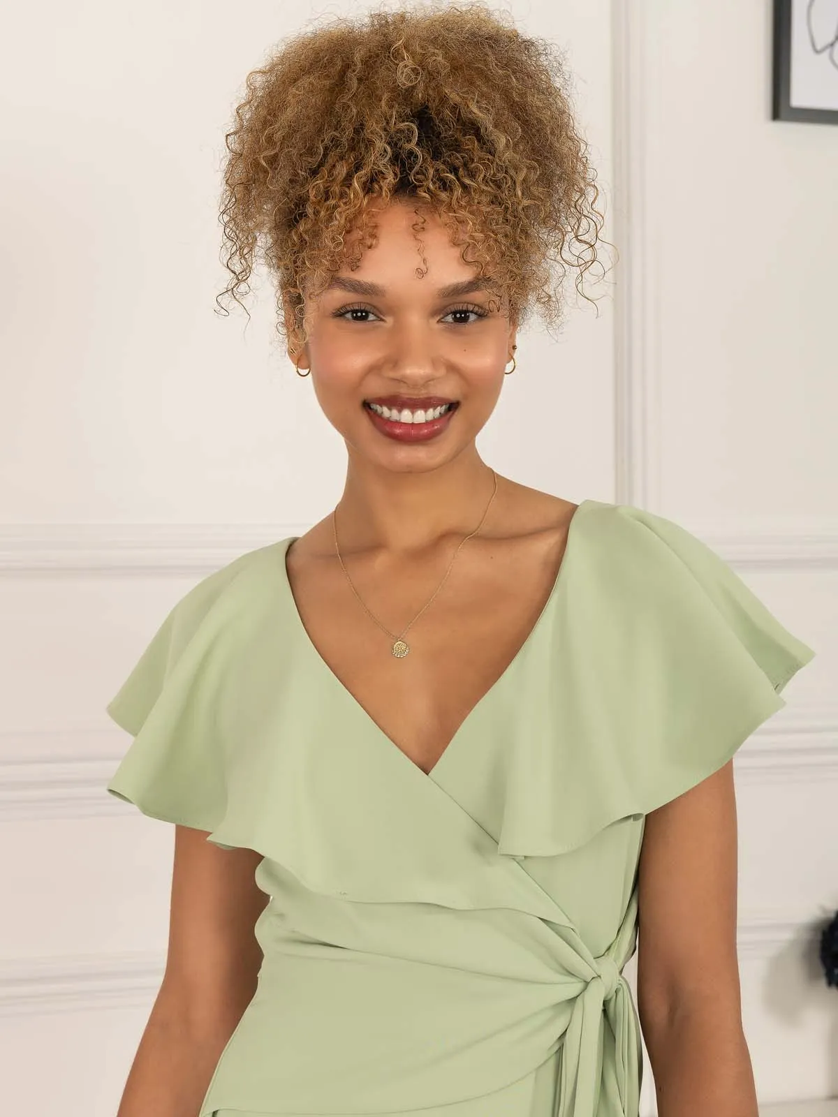 Racele Ruffle Plunging Maxi Dress, Green