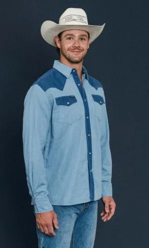 Ranchman Mens Western Shirt  Vintage Blue Wash