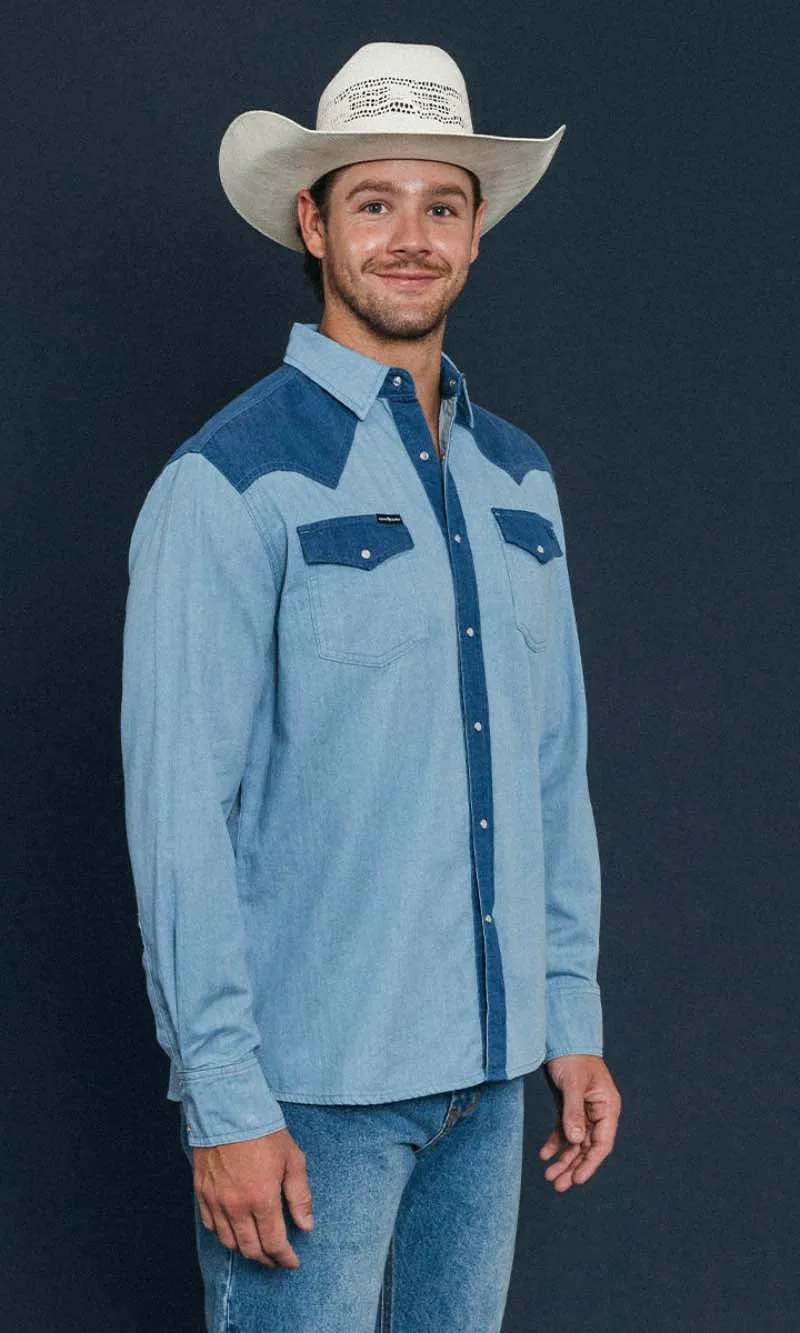 Ranchman Mens Western Shirt  Vintage Blue Wash