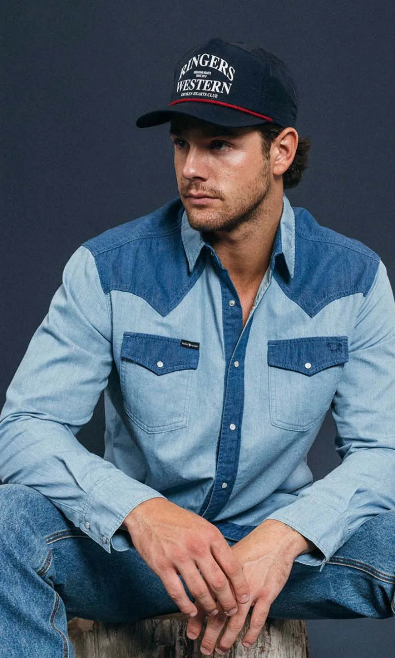Ranchman Mens Western Shirt  Vintage Blue Wash