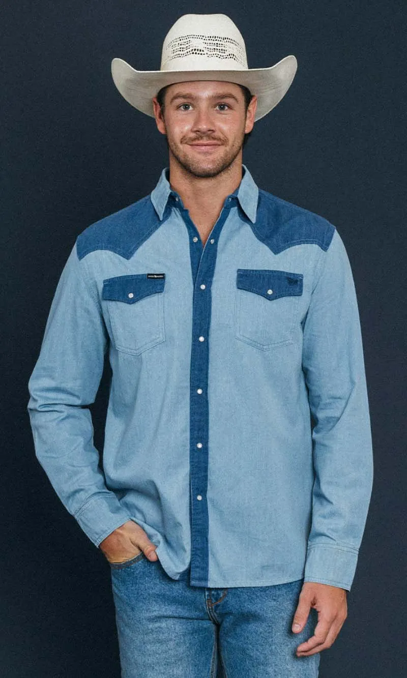 Ranchman Mens Western Shirt  Vintage Blue Wash