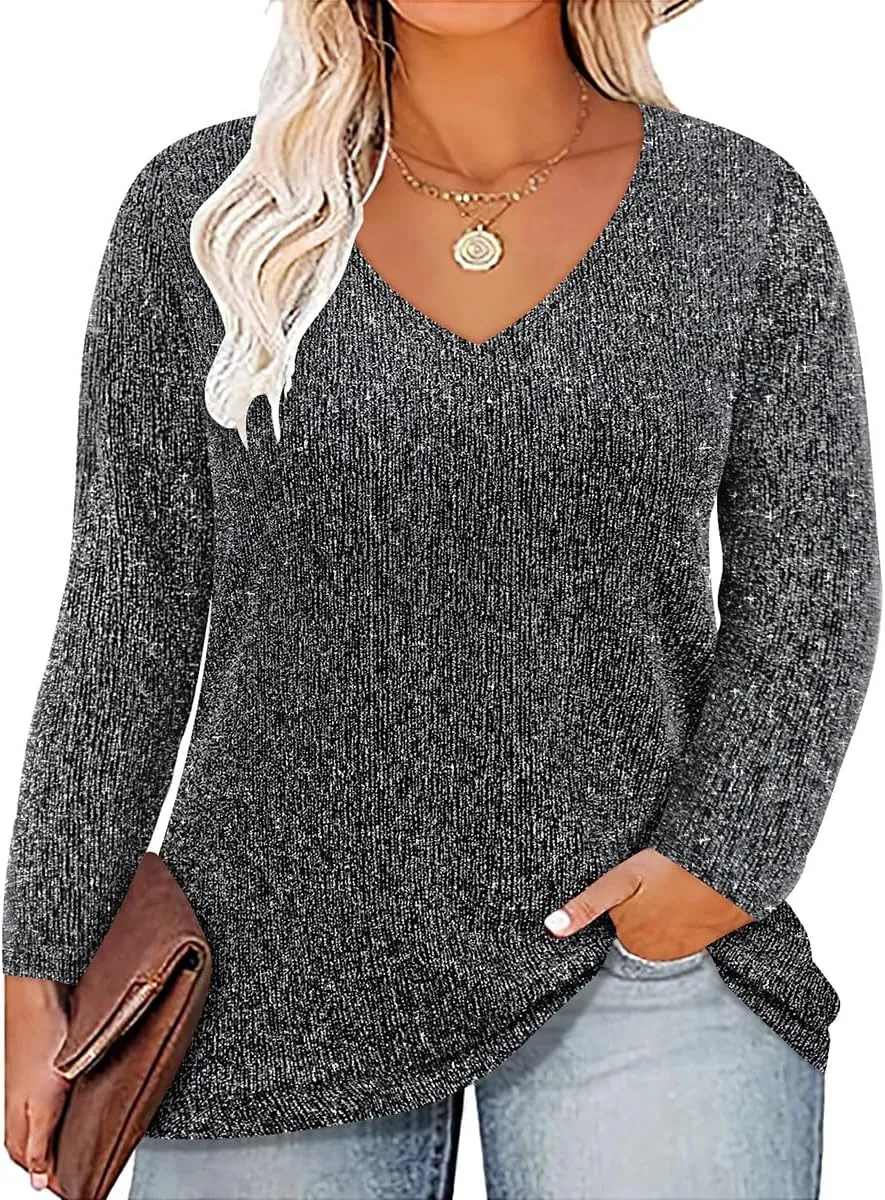 RITERA Womens Plus Size Tops Long Sleeve Shirts V Neck Tunics Fall Casual Pullover Loose Fit Basic Tshirt XL-5XL 14W-28W