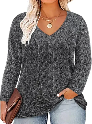 RITERA Womens Plus Size Tops Long Sleeve Shirts V Neck Tunics Fall Casual Pullover Loose Fit Basic Tshirt XL-5XL 14W-28W