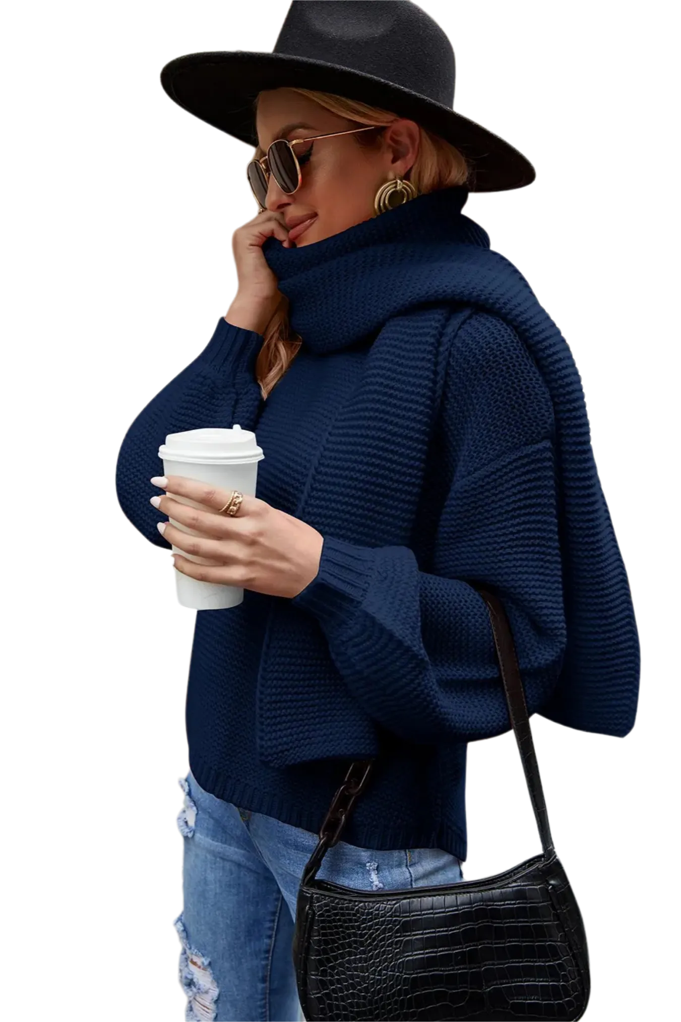 Round Neck Lantern Sleeve Sweater