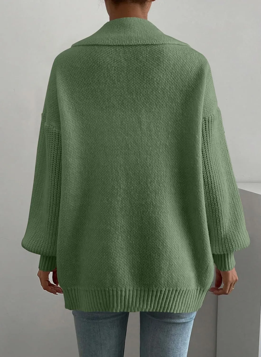 SHEWIN Women Open Front Knit Sweater Button Casual Long Sleeve V Neck Cardigan