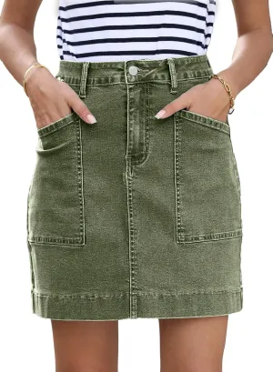 Sidefeel Women's Jean Skirt High Waisted Stretch Casual Summer Zimbaplatinum Denim Skirt with Pockets