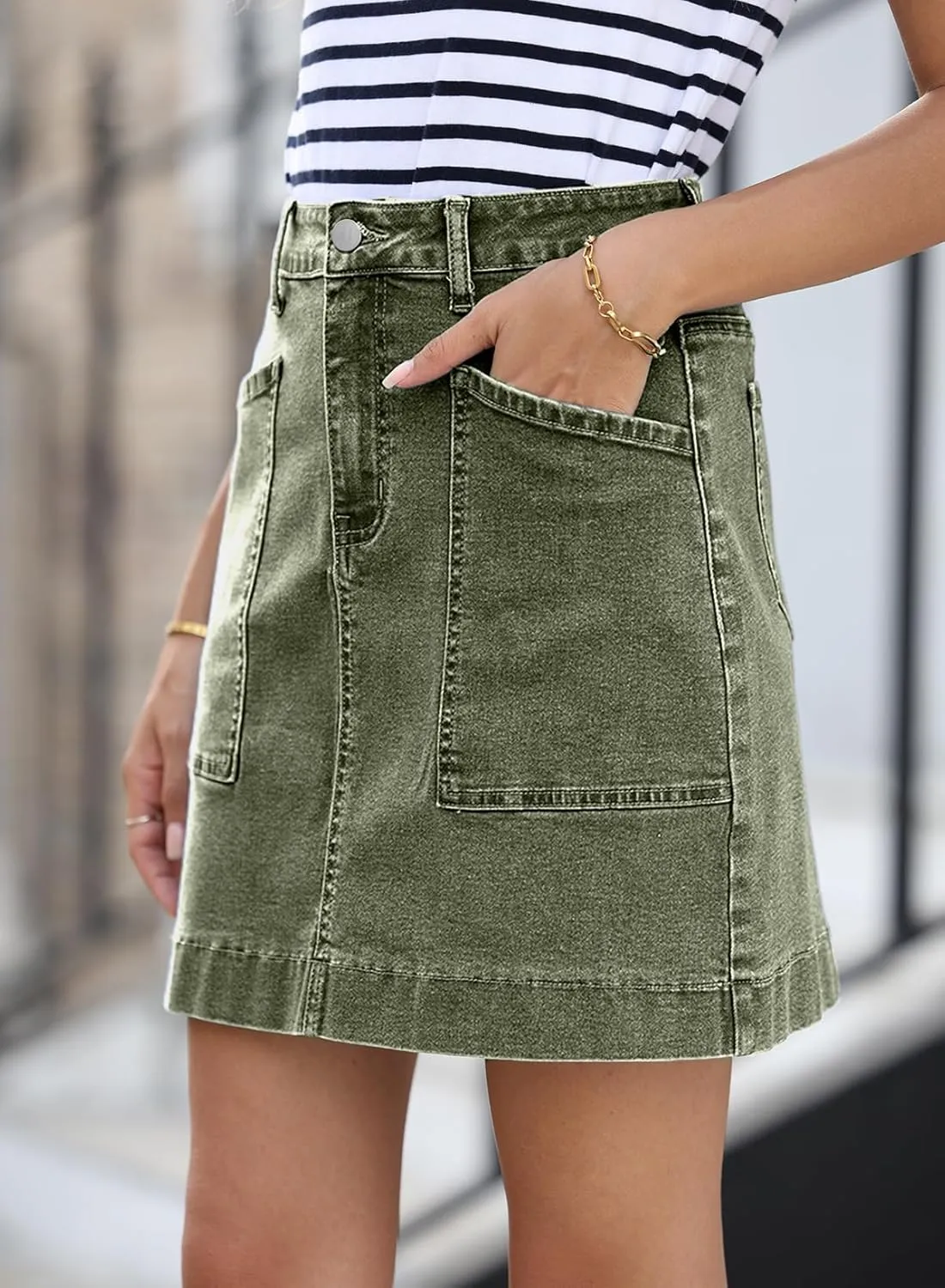 Sidefeel Women's Jean Skirt High Waisted Stretch Casual Summer Zimbaplatinum Denim Skirt with Pockets
