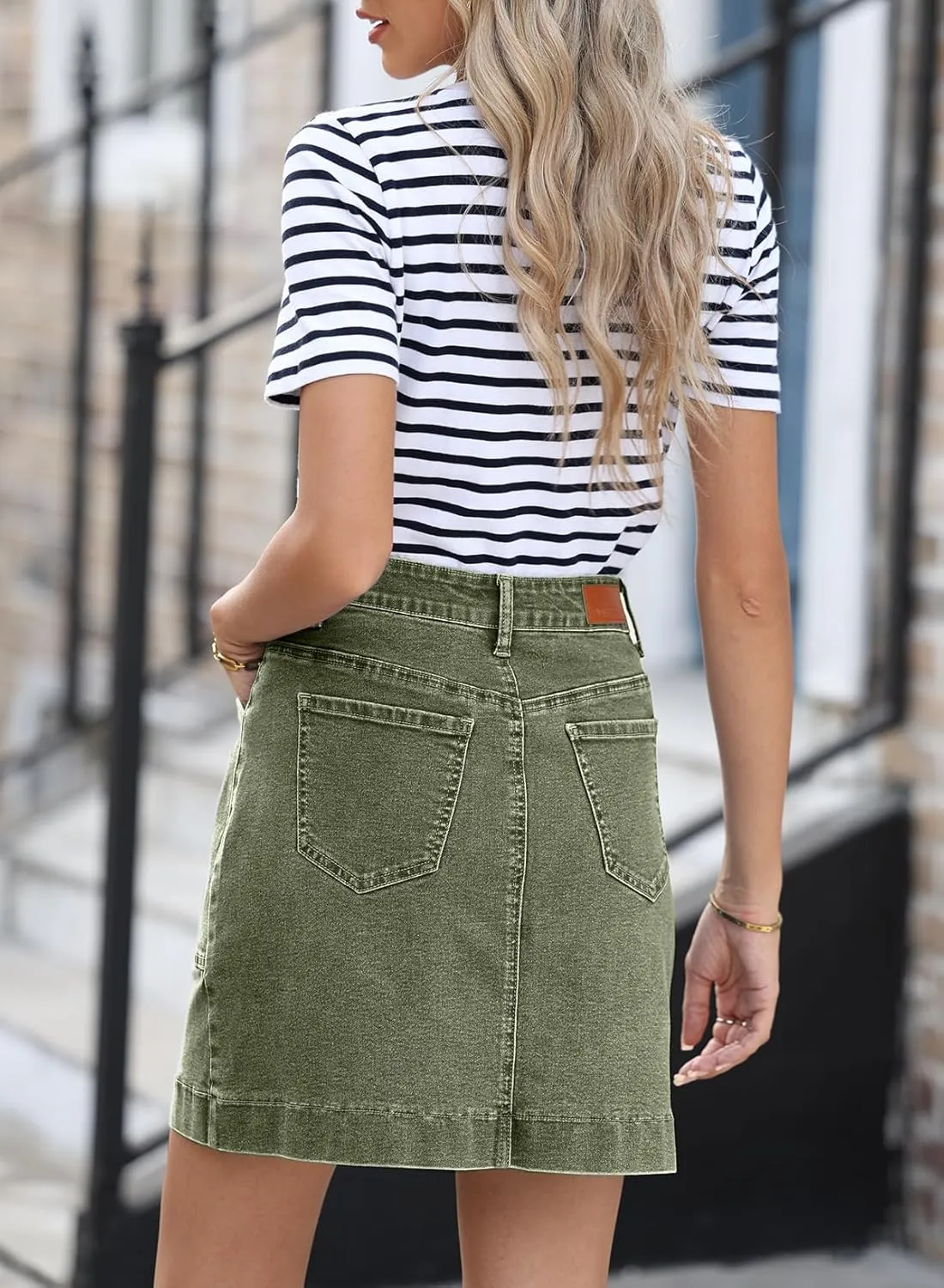 Sidefeel Women's Jean Skirt High Waisted Stretch Casual Summer Zimbaplatinum Denim Skirt with Pockets