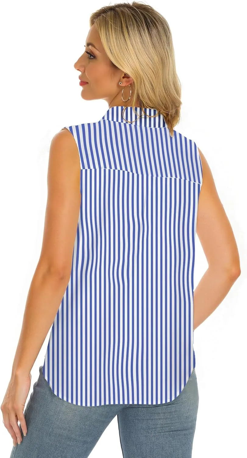 Sleeveless Button Down Shirts for Womens, Solid Casual Blouse V Neck Tank Tops for Business, Classic Collared Basic Tops