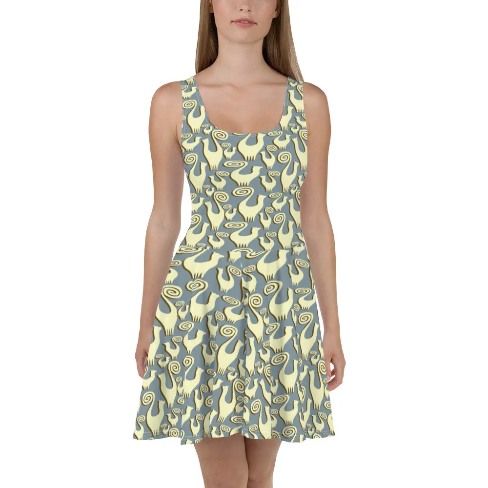 Snooty Cats scatter designer Skater Dress by John A. Conroy