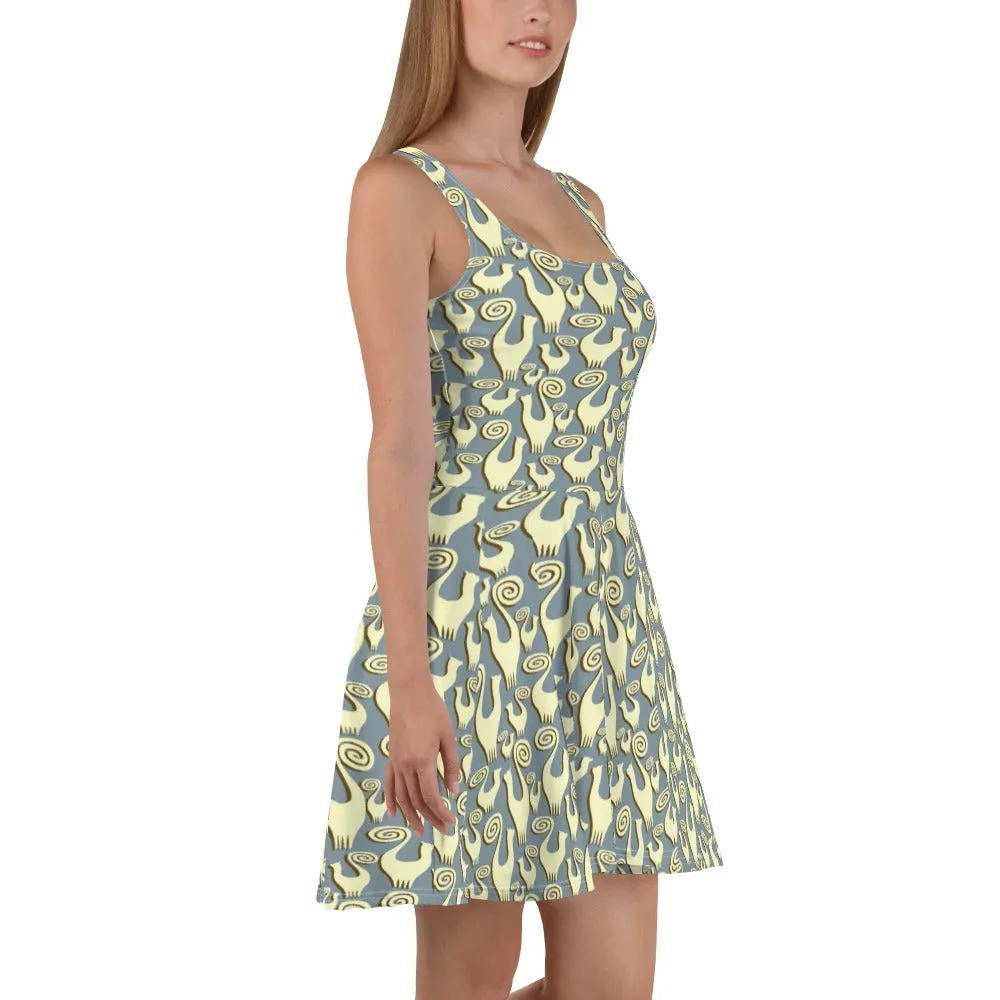 Snooty Cats scatter designer Skater Dress by John A. Conroy