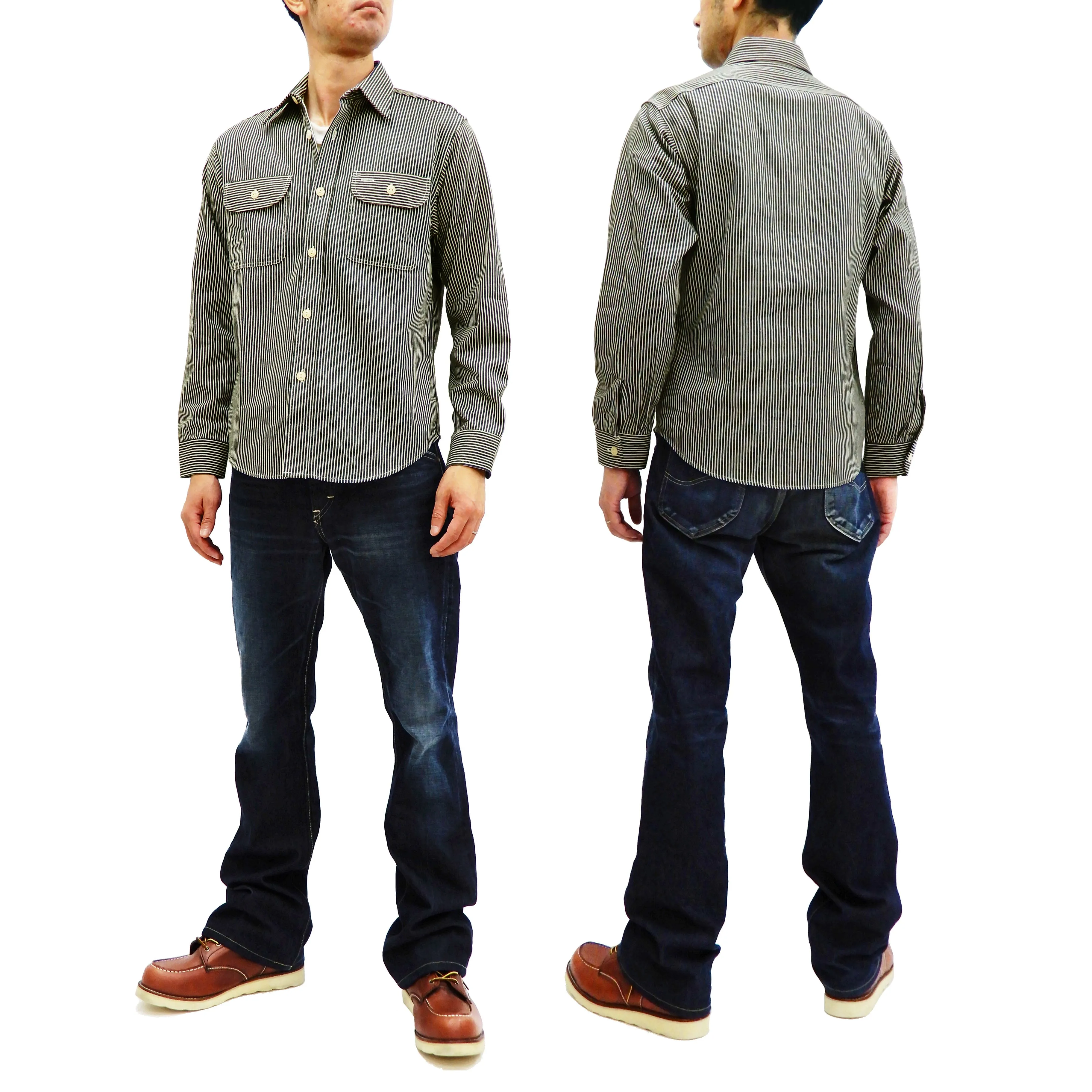 Sugar Cane Hickory Stripe Work Shirt Men's Casual Long Sleeve Button Up Shirt SC27853 Black