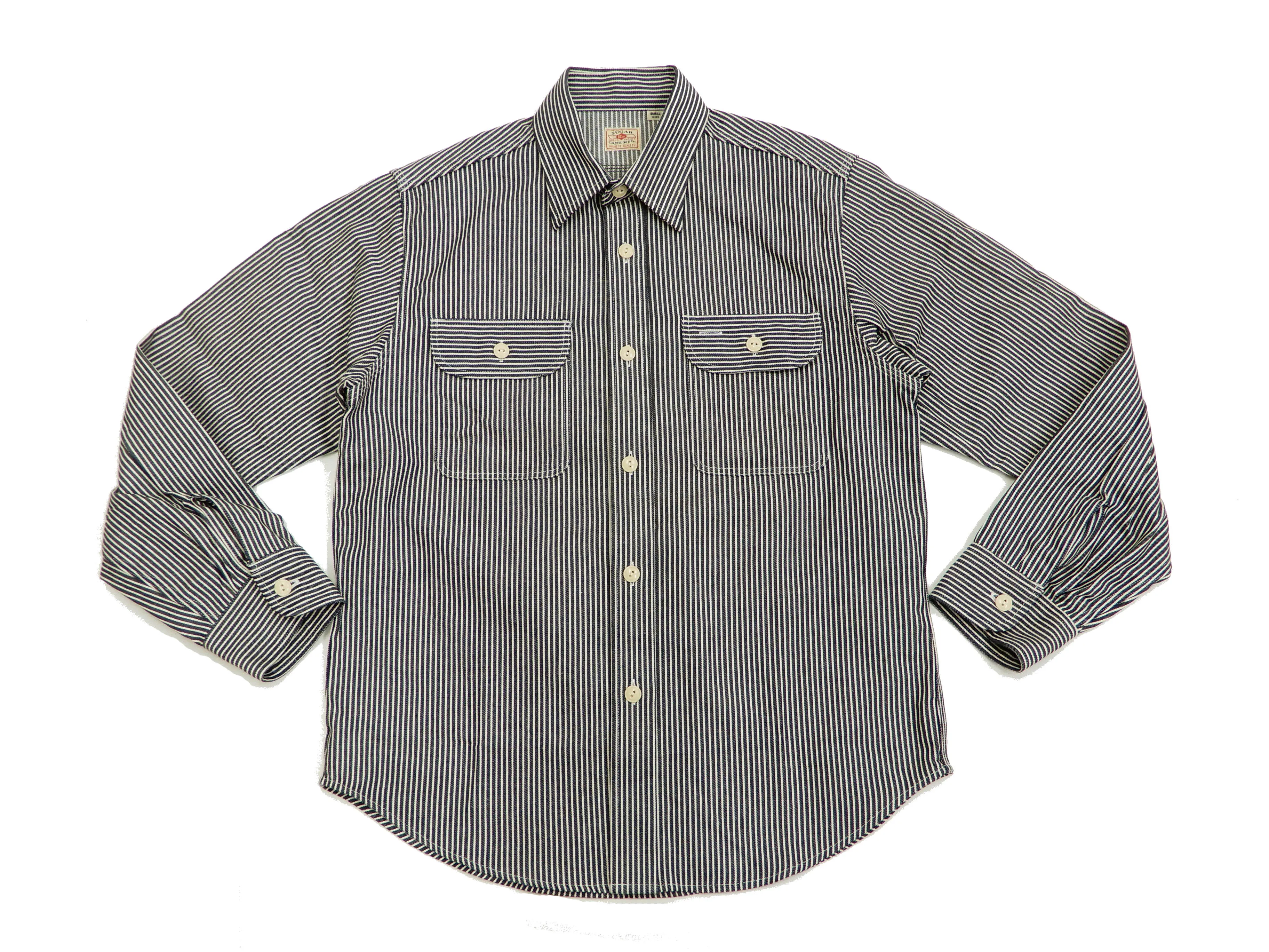 Sugar Cane Hickory Stripe Work Shirt Men's Casual Long Sleeve Button Up Shirt SC27853 Black