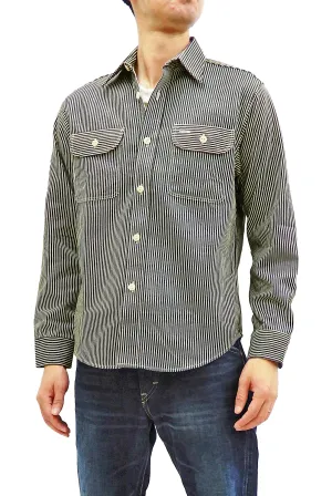Sugar Cane Hickory Stripe Work Shirt Men's Casual Long Sleeve Button Up Shirt SC27853 Black