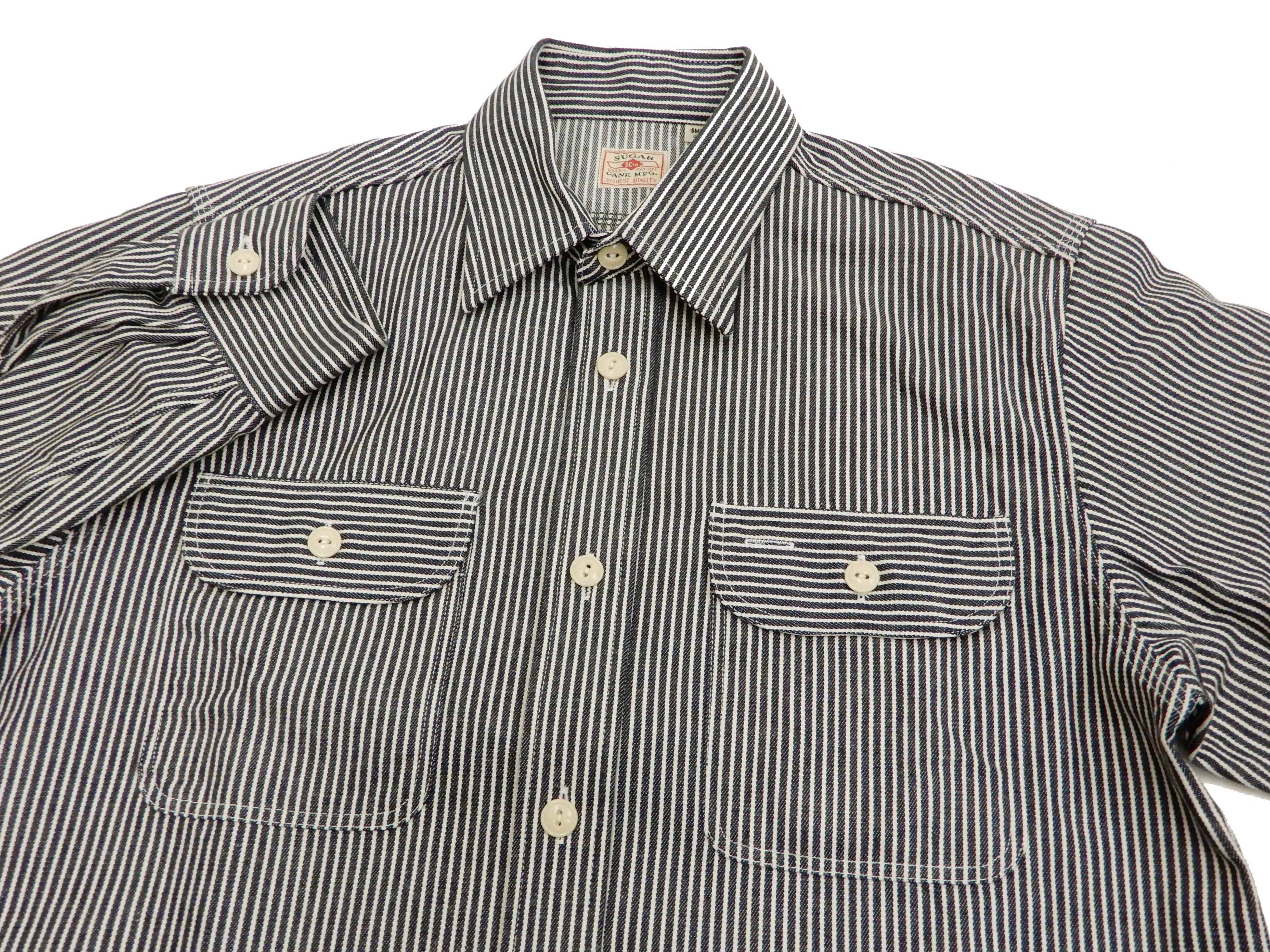 Sugar Cane Hickory Stripe Work Shirt Men's Casual Long Sleeve Button Up Shirt SC27853 Black