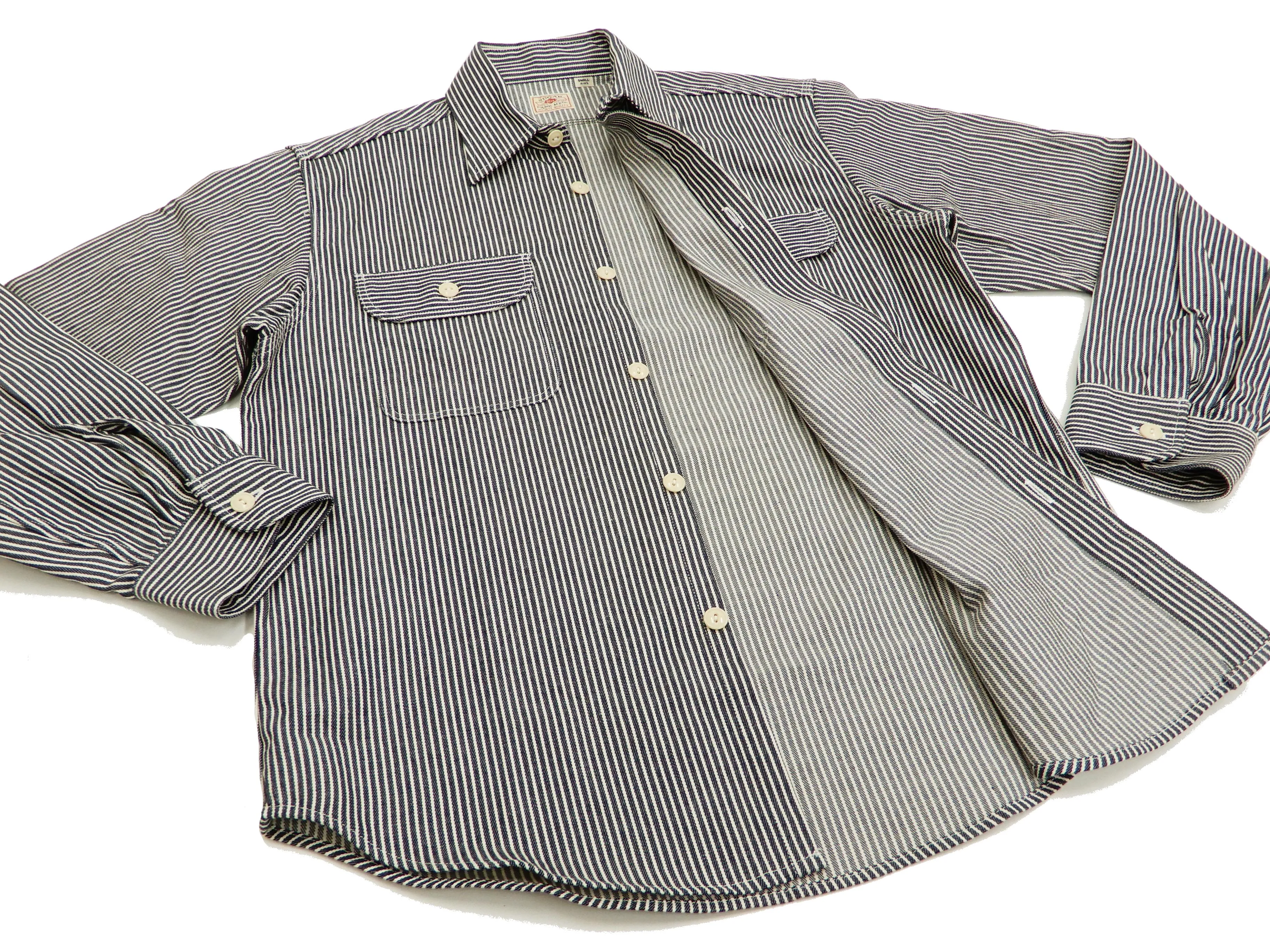 Sugar Cane Hickory Stripe Work Shirt Men's Casual Long Sleeve Button Up Shirt SC27853 Black