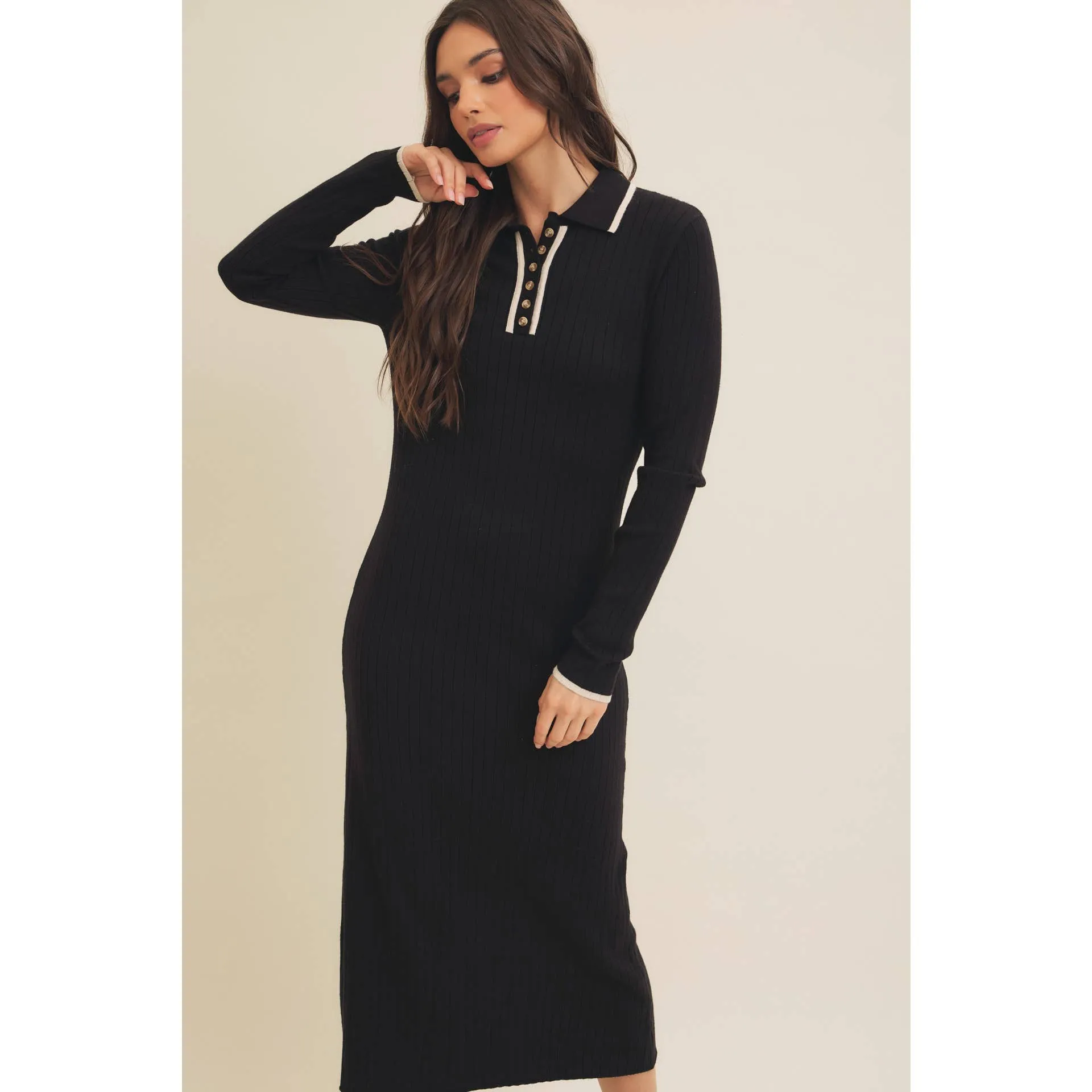 SUPER SOFT POLO SWEATER DRESS