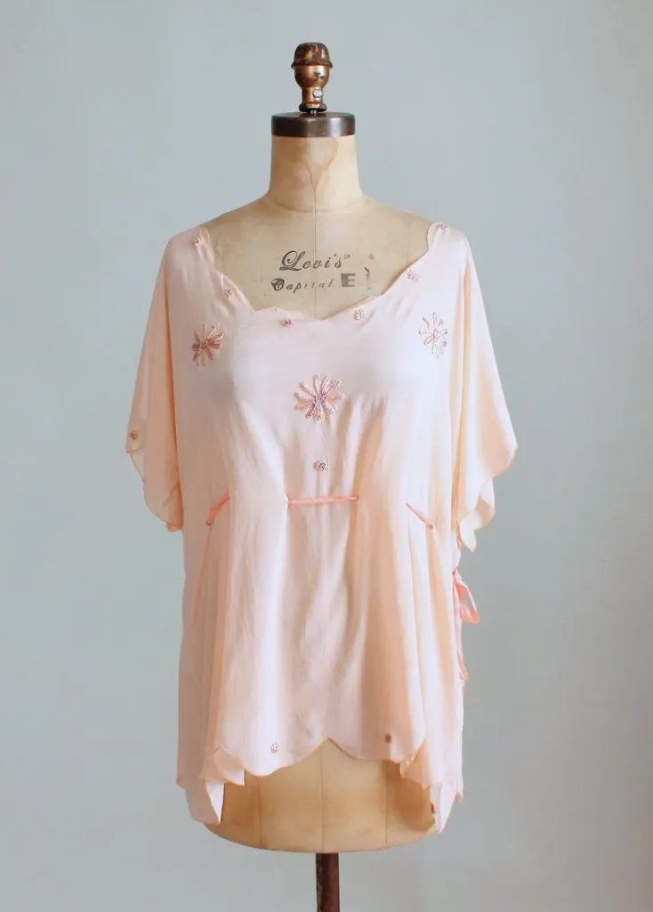 Vintage 1920s Embroidered Silk Drawstring Blouse