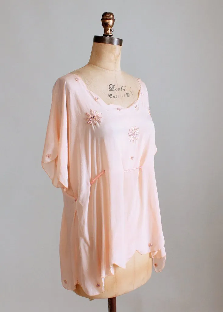Vintage 1920s Embroidered Silk Drawstring Blouse