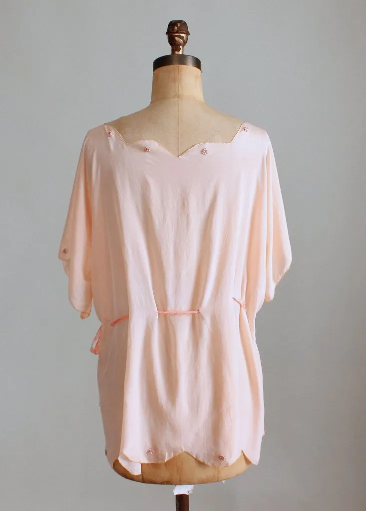 Vintage 1920s Embroidered Silk Drawstring Blouse