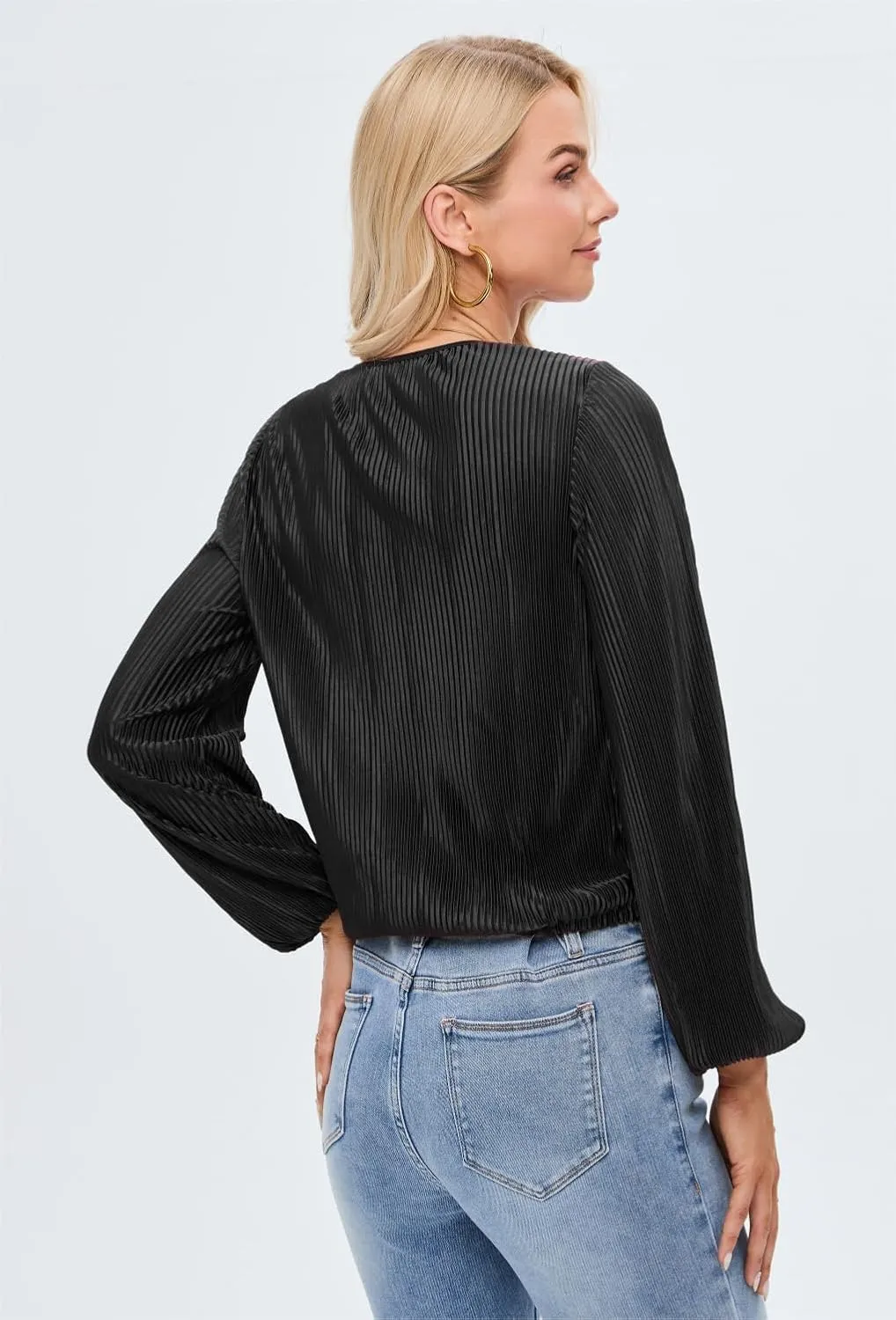 Women Long Lantern Sleeve Shirts Dressy Casual Loose Fit Fall V Neck Blouses Date Night Tops