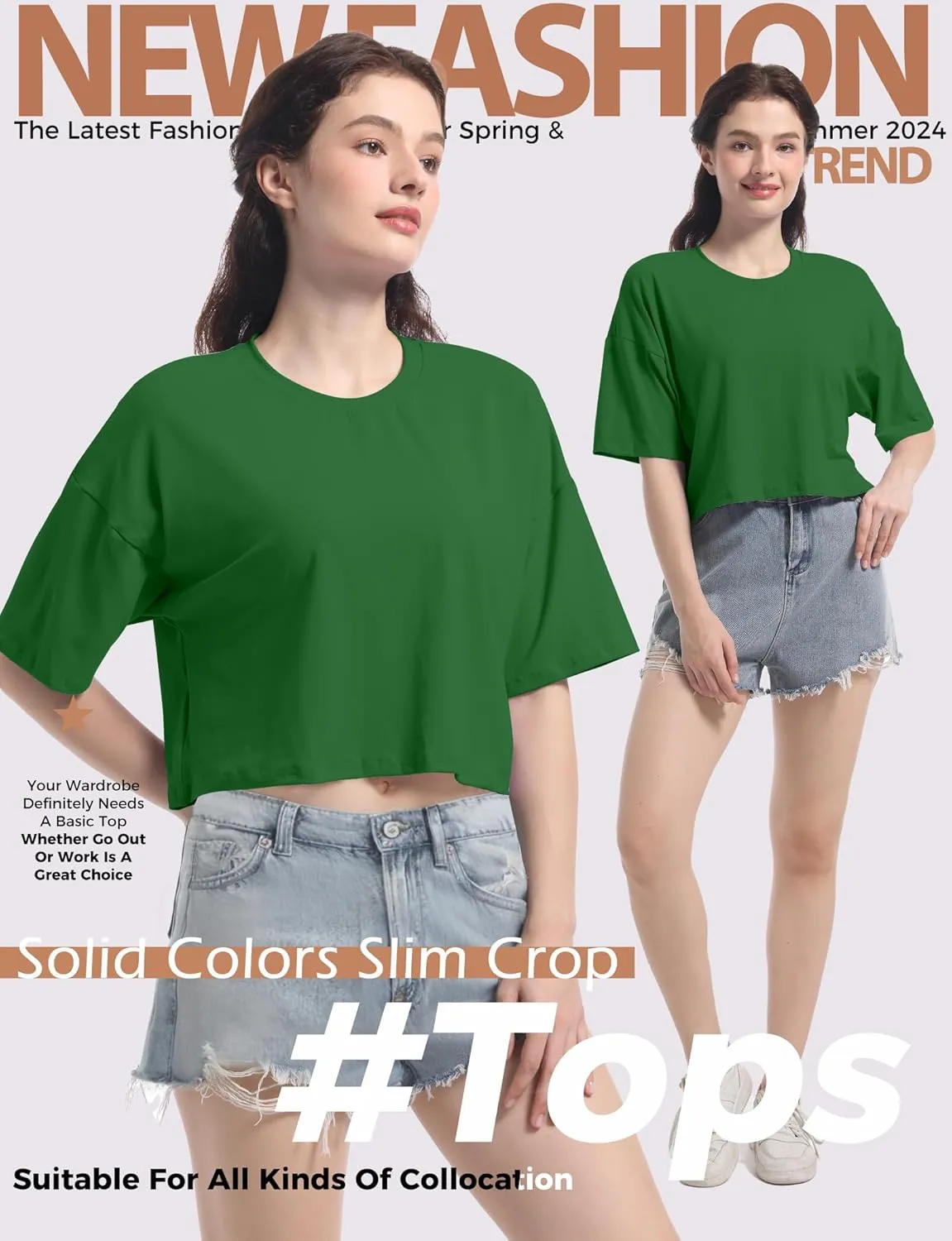 Women's Basic Crop Top Drop Shoulder T Shirt Half Sleeve Cropped Tee Crewneck Short Sleeve Casual Summer Solid Crop Tops