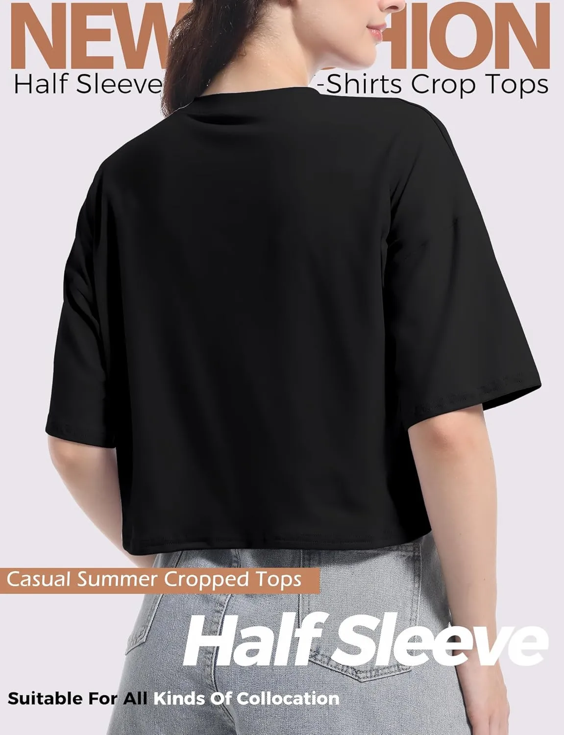 Women's Basic Crop Top Drop Shoulder T Shirt Half Sleeve Cropped Tee Crewneck Short Sleeve Casual Summer Solid Crop Tops