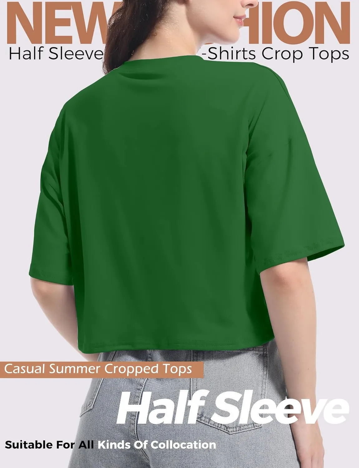 Women's Basic Crop Top Drop Shoulder T Shirt Half Sleeve Cropped Tee Crewneck Short Sleeve Casual Summer Solid Crop Tops