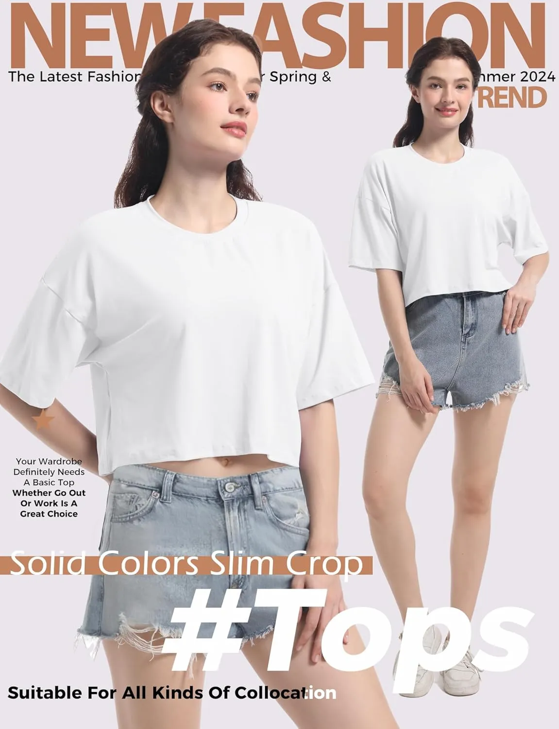 Women's Basic Crop Top Drop Shoulder T Shirt Half Sleeve Cropped Tee Crewneck Short Sleeve Casual Summer Solid Crop Tops