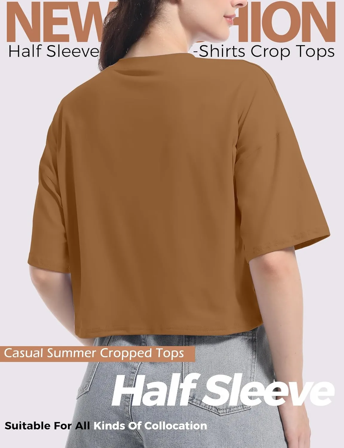 Women's Basic Crop Top Drop Shoulder T Shirt Half Sleeve Cropped Tee Crewneck Short Sleeve Casual Summer Solid Crop Tops