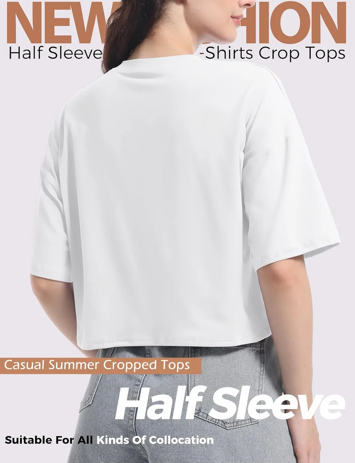 Women's Basic Crop Top Drop Shoulder T Shirt Half Sleeve Cropped Tee Crewneck Short Sleeve Casual Summer Solid Crop Tops