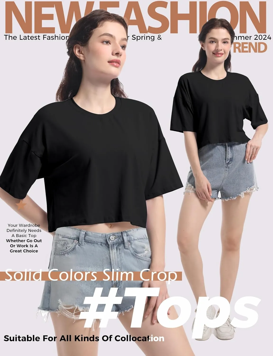 Women's Basic Crop Top Drop Shoulder T Shirt Half Sleeve Cropped Tee Crewneck Short Sleeve Casual Summer Solid Crop Tops