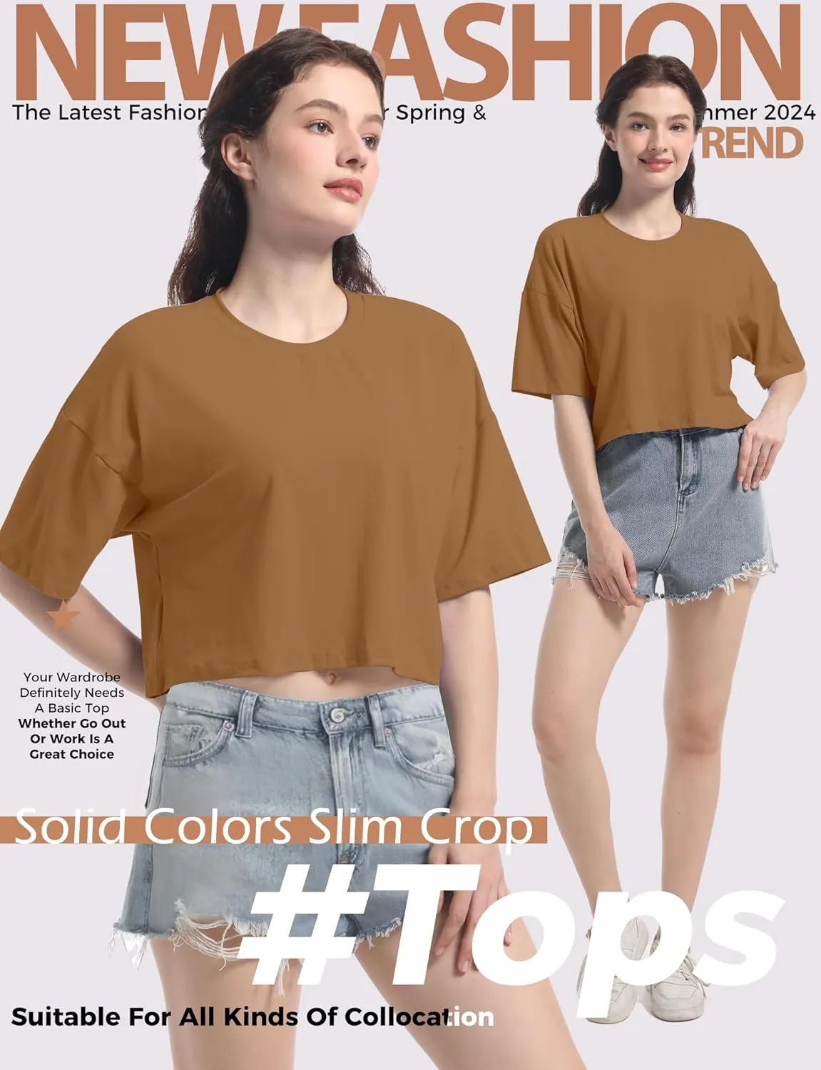 Women's Basic Crop Top Drop Shoulder T Shirt Half Sleeve Cropped Tee Crewneck Short Sleeve Casual Summer Solid Crop Tops