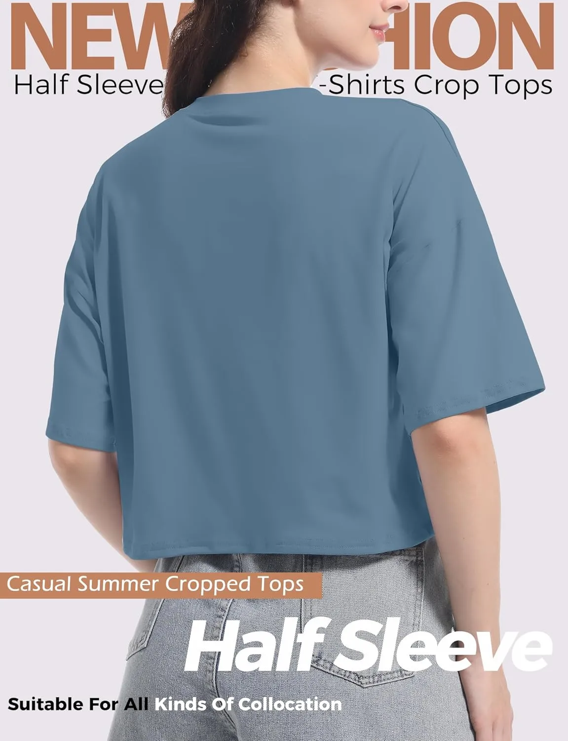 Women's Basic Crop Top Drop Shoulder T Shirt Half Sleeve Cropped Tee Crewneck Short Sleeve Casual Summer Solid Crop Tops
