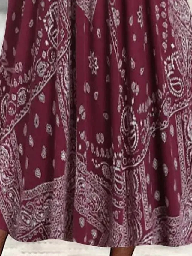 Women's Casual Dress Ethnic Dress Tank Dress Paisley Pocket Twist Crew Neck Midi Dress Vintage Ethnic Outdoor Daily Sleeveless Regular Fit Wine Summer Spring S M L XL XXL