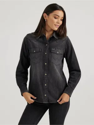 Women's Wrangler Retro Black Denim Snap Shirt