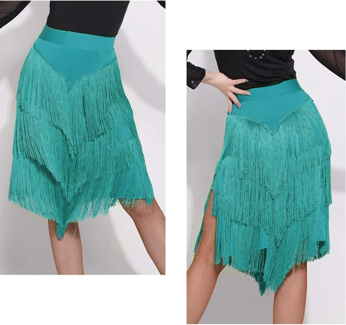 Z&X Women's Ballroom Latin Tango Slasa Dance Skirt Fringe Split Leg Halloween Party Dance Dress with Shorts
