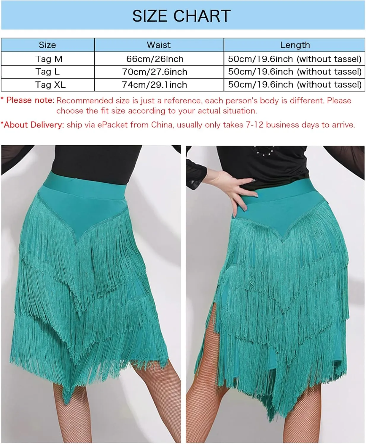 Z&X Women's Ballroom Latin Tango Slasa Dance Skirt Fringe Split Leg Halloween Party Dance Dress with Shorts