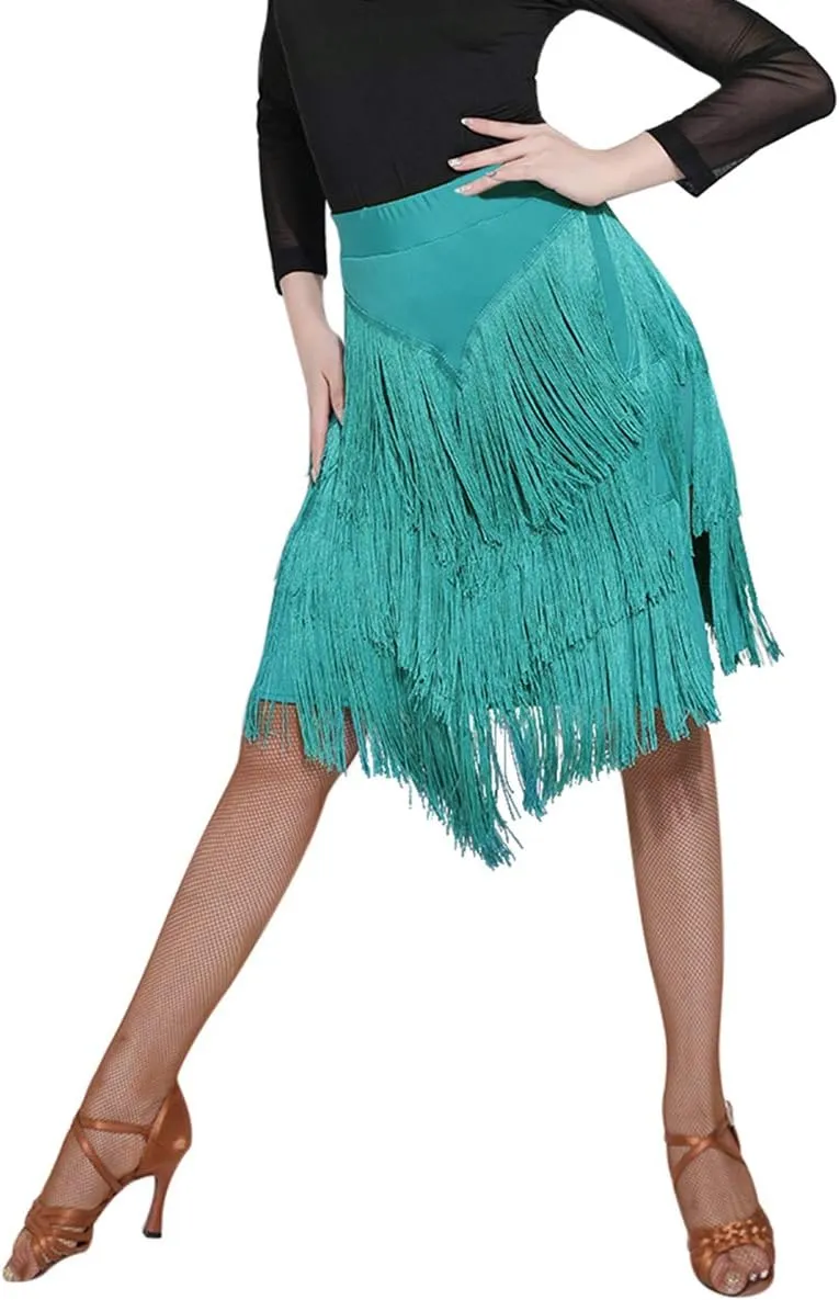 Z&X Women's Ballroom Latin Tango Slasa Dance Skirt Fringe Split Leg Halloween Party Dance Dress with Shorts